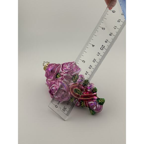 Christopher Radko "Pretty Petals" Breast Cancer Pink Roses Ornament 5" With Box - Picture 8 of 9